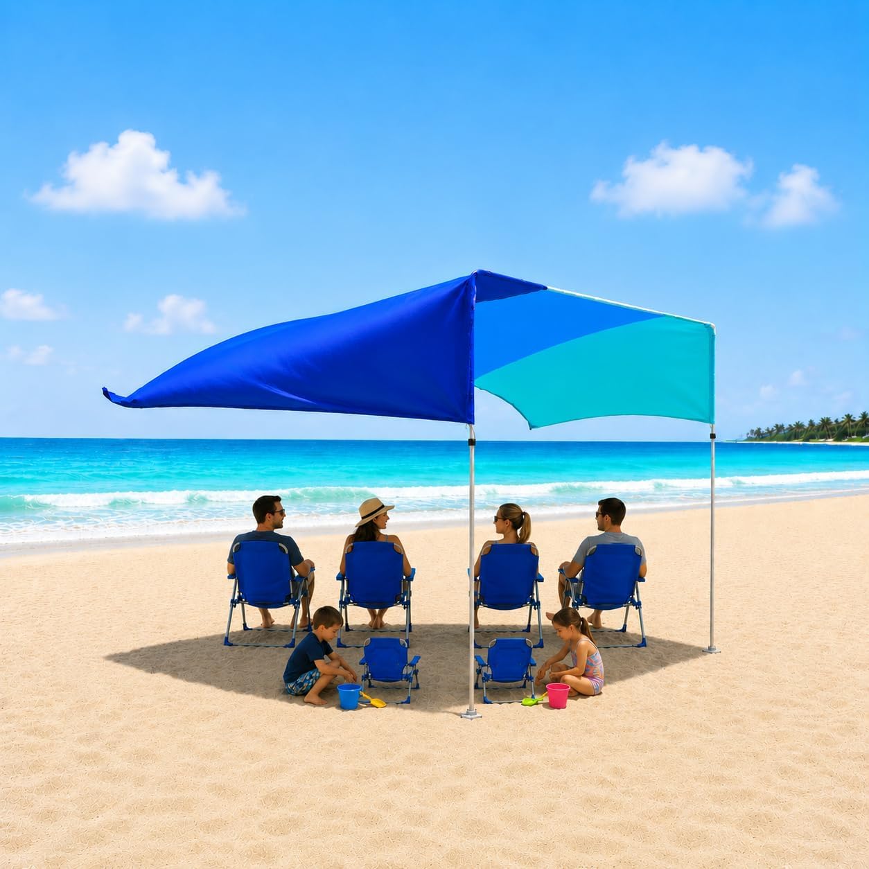 Beach Shade Canopy 10x10 ft for 5-7 People | Wind-Propelled® Beach Shade Sail | Classic