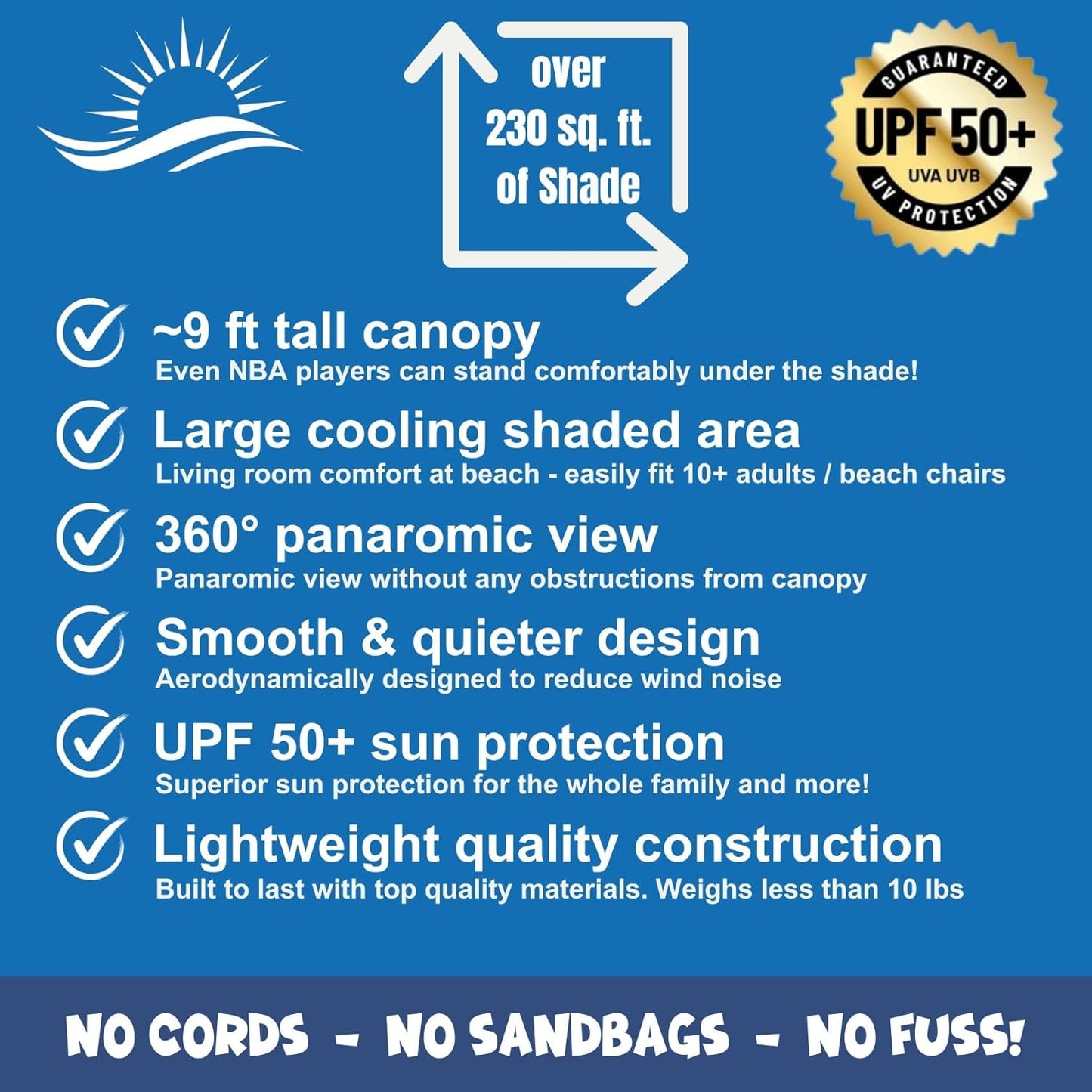 Ultimate Flying Beach Shade | UPF 50+ Sun Protection | Sun Shade Beach Canopy with Lightweight, Easy Setup & 360° Views