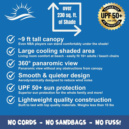 Ultimate Flying Beach Shade | UPF 50+ Sun Protection | Sun Shade Beach Canopy with Lightweight, Easy Setup & 360° Views