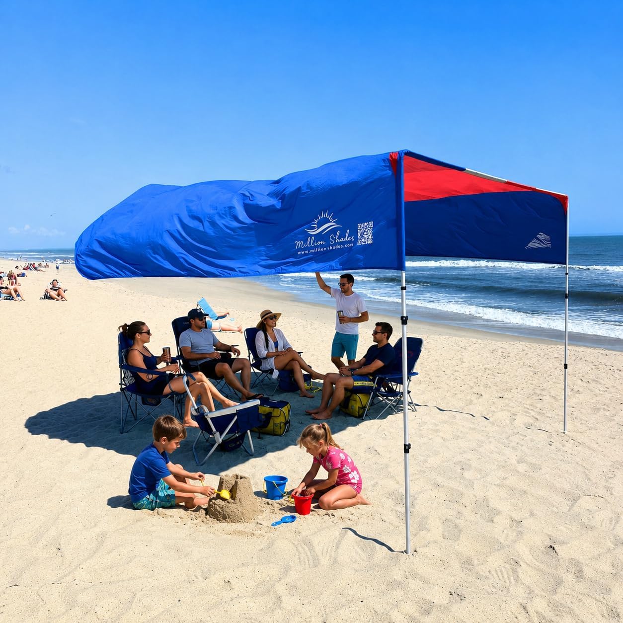 Beach Shade Canopy 10x10 ft for 5-7 People | Wind-Propelled® Beach Shade Sail | Classic