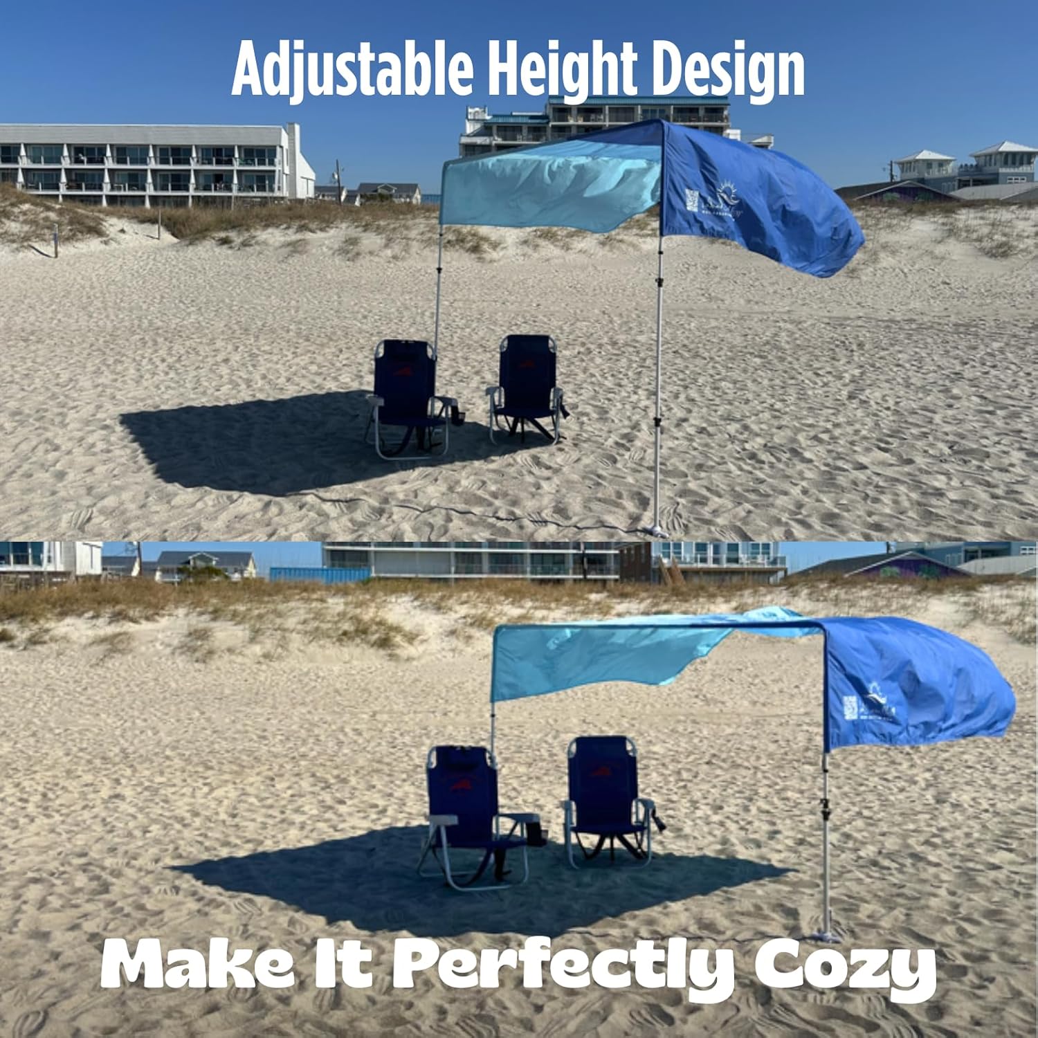 "Cozy" shade with "Beach Blue Tones" color palette.