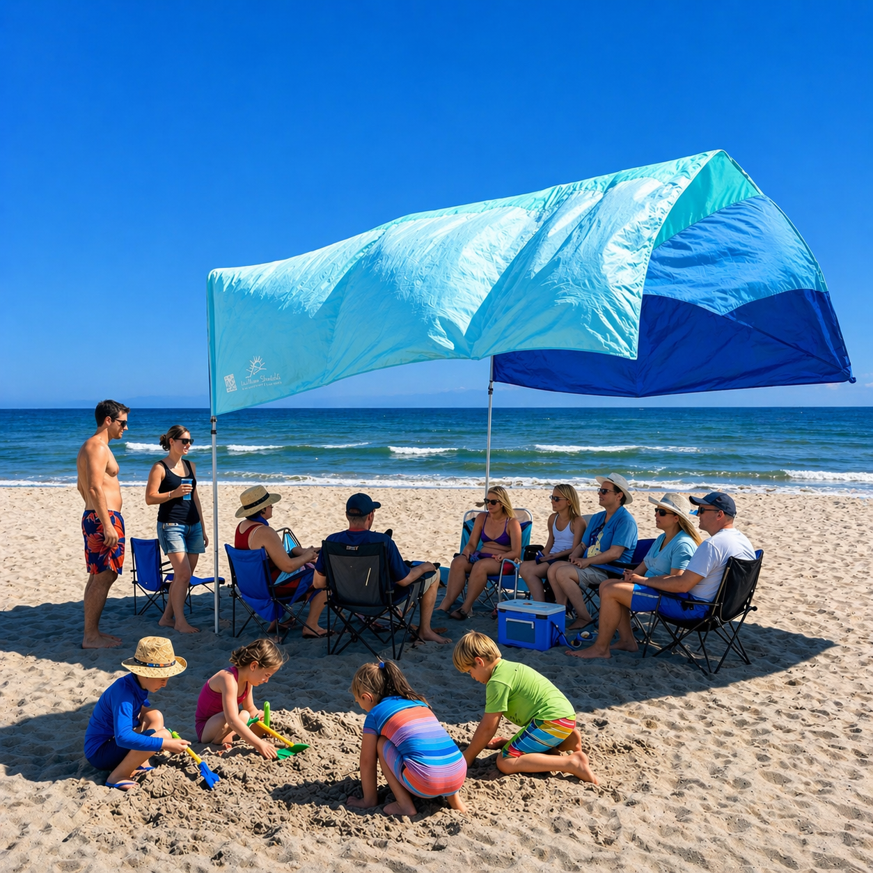 Beach Shade Canopy 14x14 ft for 10+ People | Wind-Propelled® Beach Shade Sail | Grande