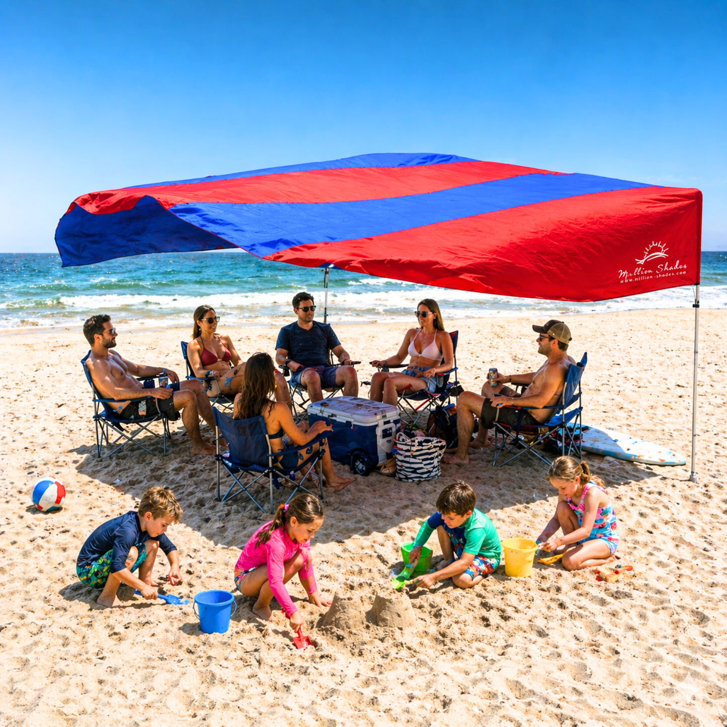 Beach Shade Canopy 14x14 ft for 10+ People | Wind-Propelled® Beach Shade Sail | Grande