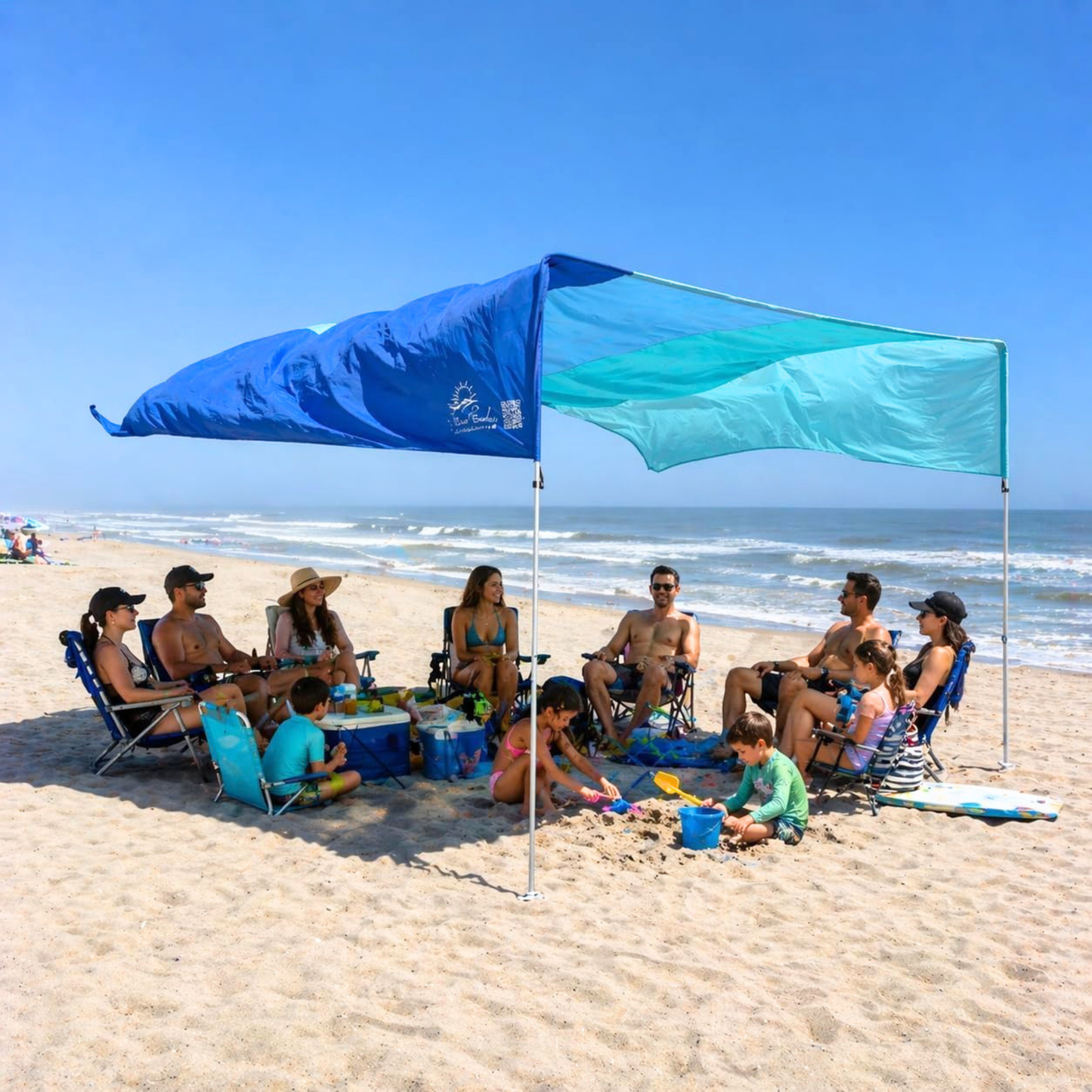Wind-Propelled Beach Shade Canopy 14x14 ft for 10+ People | Beach Shade Sail | UPF 50+ | No Ropes No Sandbags | MillionShades Grande