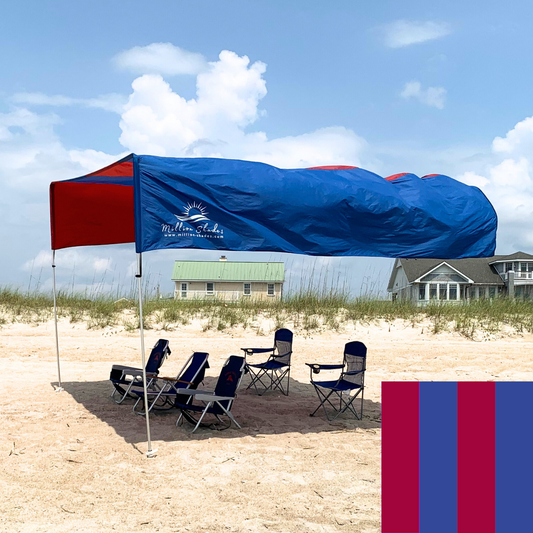 Ultimate Flying Beach Shade | UPF 50+ Sun Protection | Sun Shade Beach Canopy with Lightweight, Easy Setup & 360° Views (Red & Blue Canopy)