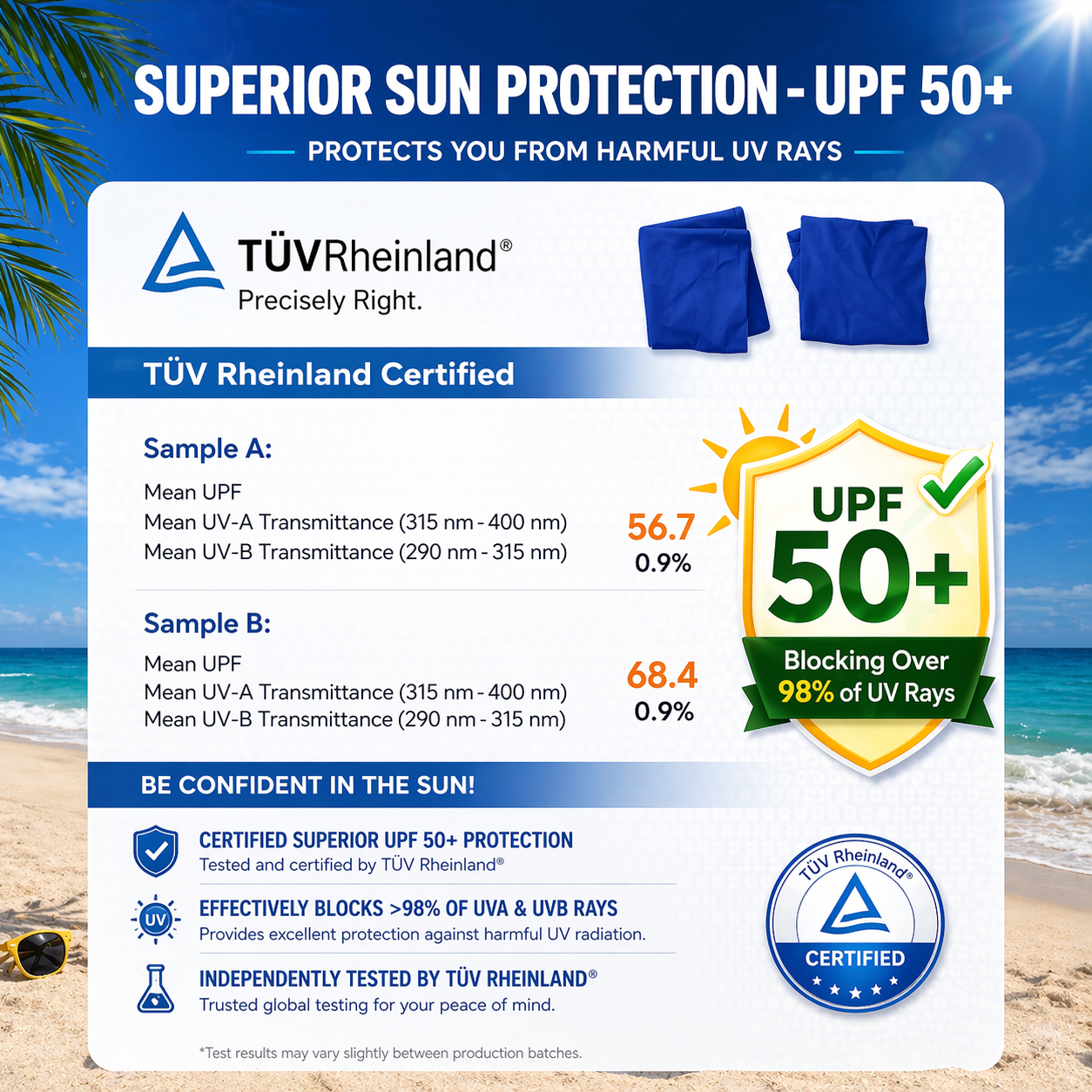 Beach Shade Canopy 10x10 ft for 5-7 People | Wind-Propelled® Beach Shade Sail | Classic